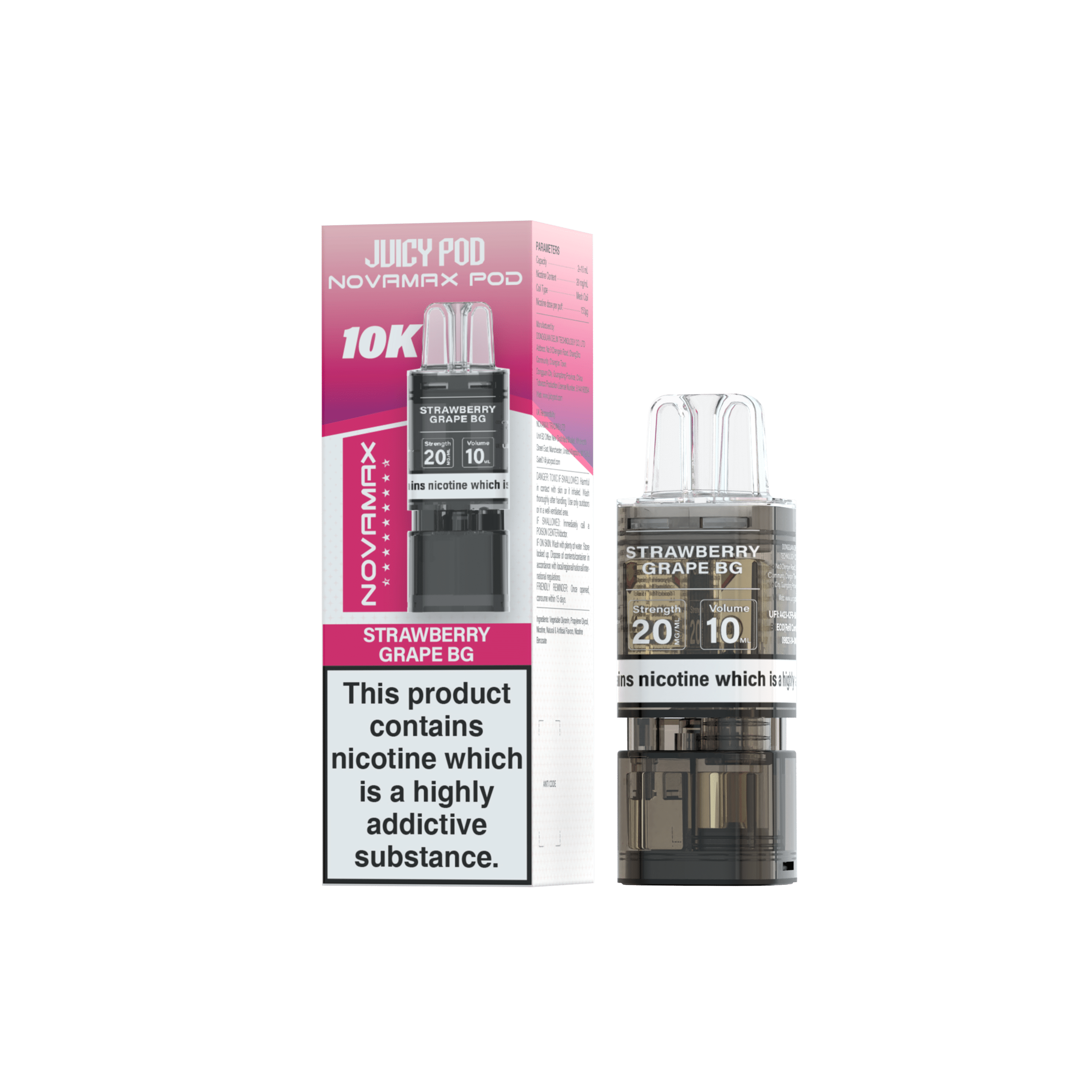 Novamax - Juicy Pod 10K - 2+10ml Refill - Strawberry Grape BG